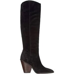 Sam Edelman Black SuedeBoots with Brown Stacked Heel
